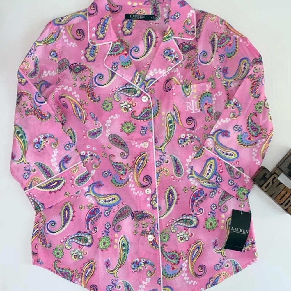 🏇LAUREN RALPH LAUREN MAN Tailored Pink Paisley Print Top ONLY